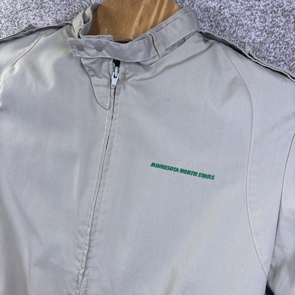Vintage Minnesota North Stars Jacket Mens Medium Beige NHL Hockey Swingster 80s